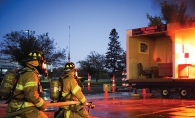 The Mound Fire Department performs a fire safety demonstration