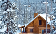 A cabin in the snowy woods.