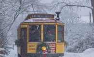 trolley in the snow at Christmas