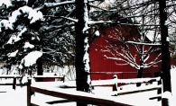 A red barn is surrounded by snow in this Lens on Lake Minnetonka photo contest winning photo.