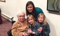 "Grandma" Esther Begman with Candice Ledman and her daughters, with Ledman's Leo Weiss Courage to Teach Award.
