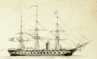 A sketch of the USS Minnesota on which both George and Frank Halstead served during the Civil War.