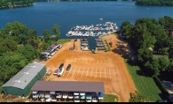 An overhead shot of North Shore Marina, which offers boat storage and maintenance on Lake Minnetonka.