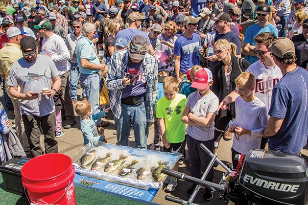 Fisherman admire some catches in a cooler at the 51st Annual Minnesota Bound Crappie Contest.