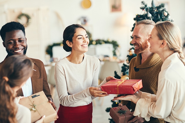 Friends gathered for a holiday dinner party.