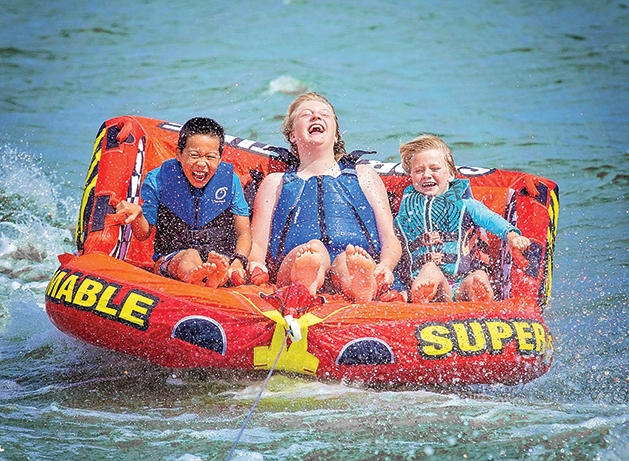 zipping around lake on the tube