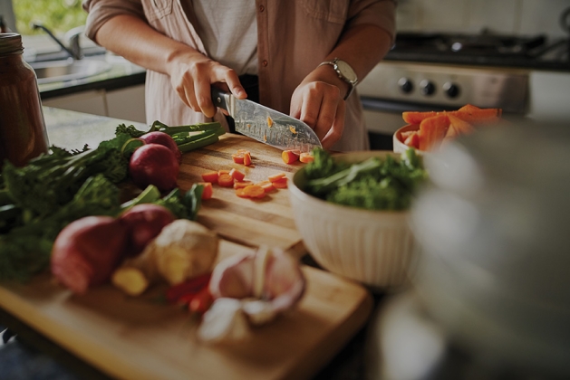 Chopping vegetables.