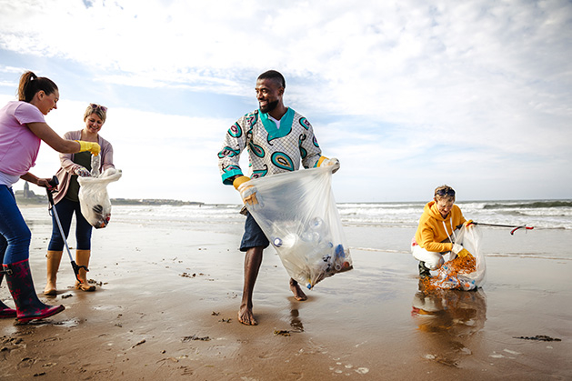 Volunteers clean up a beach