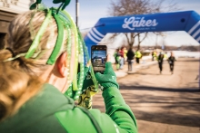 Runners at the finish line of the Luck O' the Lake 5K.