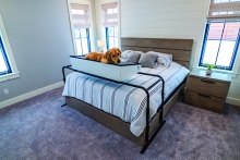 A golden retriever using a Doggie Bunk Bed