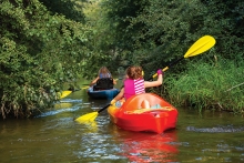 Kayakers paddle down Minnehaha Creek