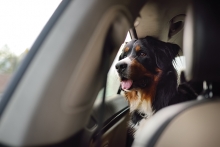 Pet dog on a road trip.