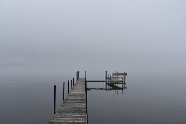 A foggy dock on Lake Minnetonka