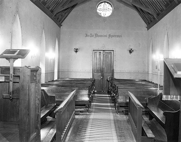 A 1937 photograph of the interior of Trinity Episcopal Church in Excelsior